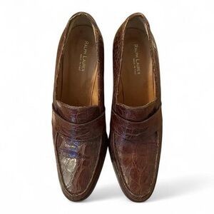 Ralph Lauren Women's Brown Croc-Embossed Loafer Heels